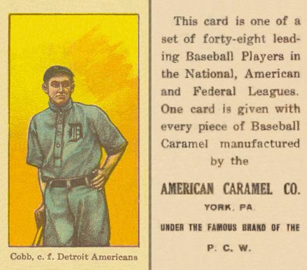1915 American Caramel E106 Ty Cobb (With Bat, Facing Front) baseball card