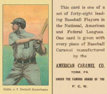 1915 American Caramel E106 Ty Cobb (With Bat, Facing To Side) baseball card