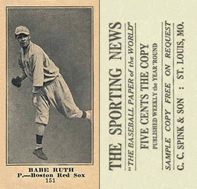 1916 (M101-4) Sporting News #151 Babe Ruth rookie card
