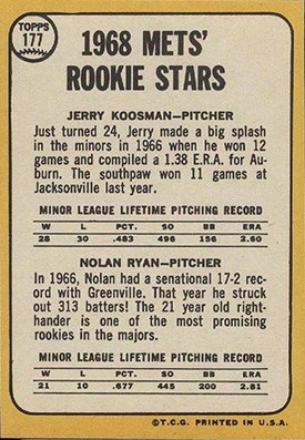 1968 Topps #177 Nolan Ryan Rookie Reverse Side