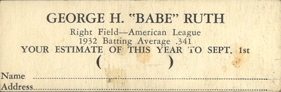 1933 Buttercream Babe Ruth Baseball Card Back Side With No Address