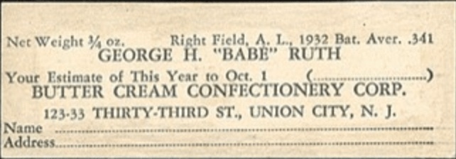 1933 Buttercream Babe Ruth Card Back Side