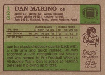 Dan Marino 1984 Topps Football Rookie Card RC #123 Graded PSA 5