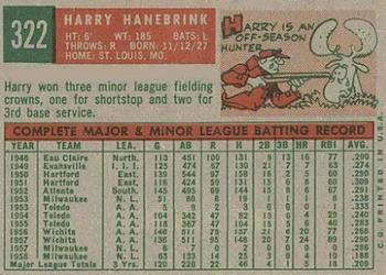 1959 Topps #322 Hank Hanebrink Baseball Card No Trade Statement On Reverse Variation