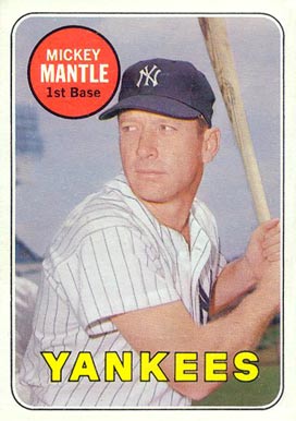 1969 Topps #500 Mickey Mantle Baseball Card Last Name Is Printed In White