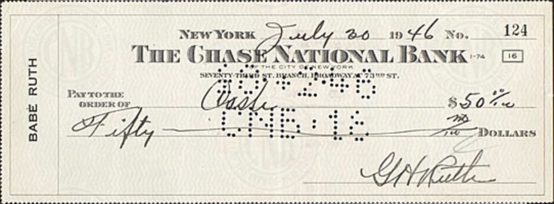 A Check With Babe Ruth's Signature On It