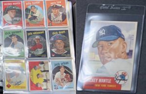 Old Baseball Cards Displayed in Sleeves and Holders