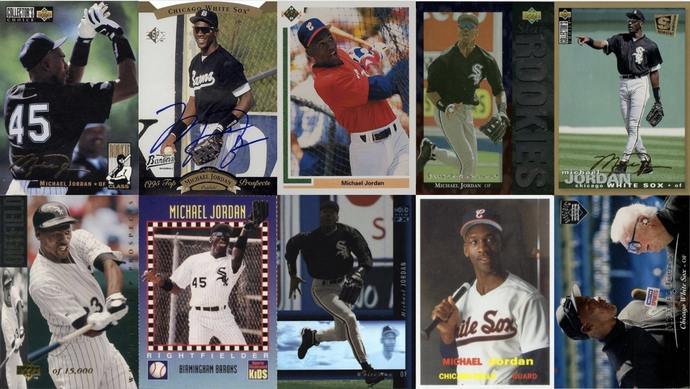 Michael Jordan in a legit White Sox jersey.  Michael jordan baseball, Michael  jordan basketball cards, Michael jordan
