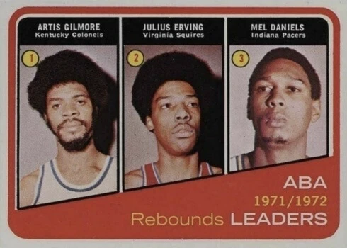 1972 Topps #263 Artis Gilmore, Julius Erving, Mel Daniels ABA Rebounds Leaders Basketball Card